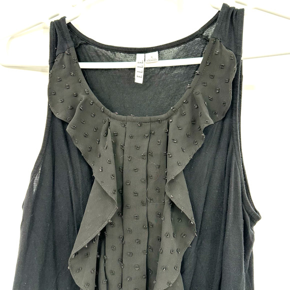 Elle size small black tank top sleeveless blouse ruffle detail down front center - Picture 3 of 5